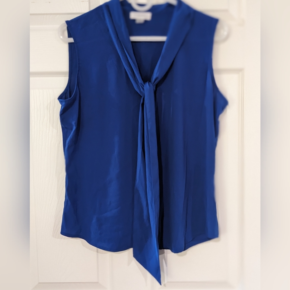 Calvin Klein Silky Blue Sleeveless Tie Front Tank Blouse - Size Medium